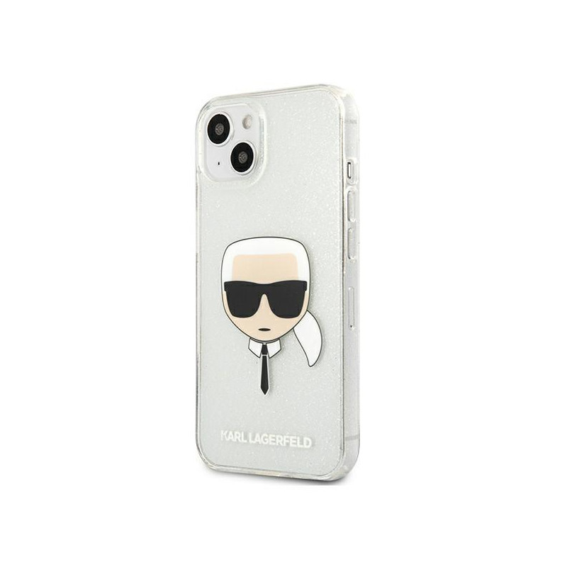 Karl Lagerfeld Glitter Karl& 39 s Head dėklas iPhone 13 mini - sidabrinis