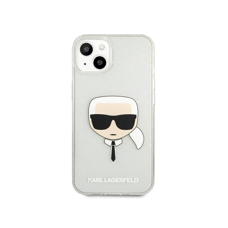 Karl Lagerfeld Glitter Karl& 39 s Head dėklas iPhone 13 mini - sidabrinis