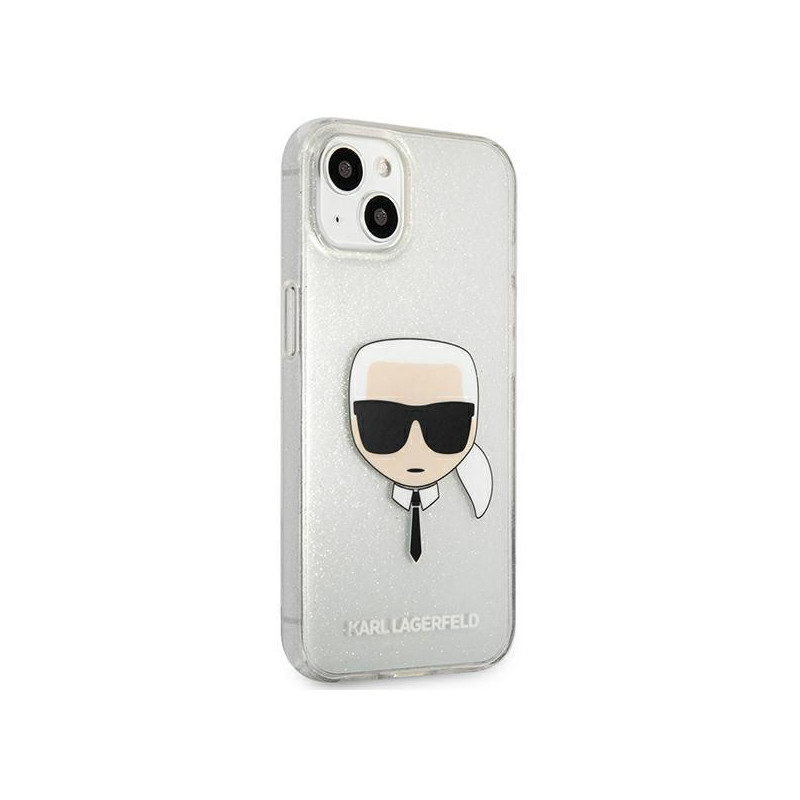 Karl Lagerfeld Glitter Karl& 39 s Head dėklas iPhone 13 mini - sidabrinis