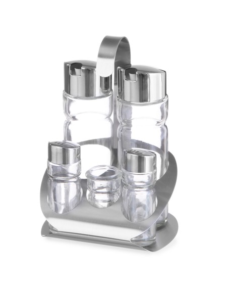 Nerūdijančio plieno prieskonių rinkinys druskos pipirų aliejaus acto dantų krapštukai - Hendi 465363