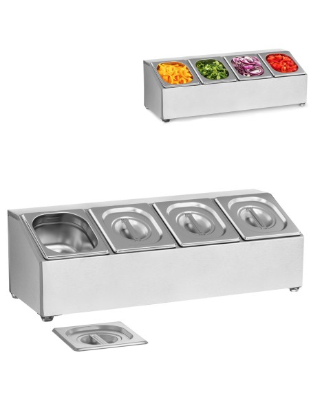 Vitrinos stovas maitinimo konteineriams 4 x GN1/6 + 4 x konteineriai