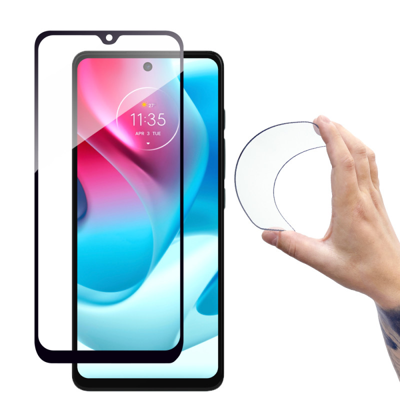 Full Cover Flexi Nano stiklo folija, grūdintas stiklas su rėmeliu Moto G60s