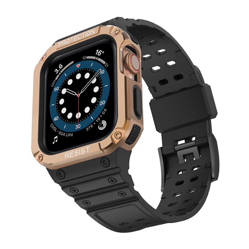 Apsauginė dirželio juosta su dėklu Apple Watch 7/ 6/ 5/ 4/ 3/ 2/ SE (41/ 40/ 38mm) Šarvuotos laikrodžio dangtelis juodas...