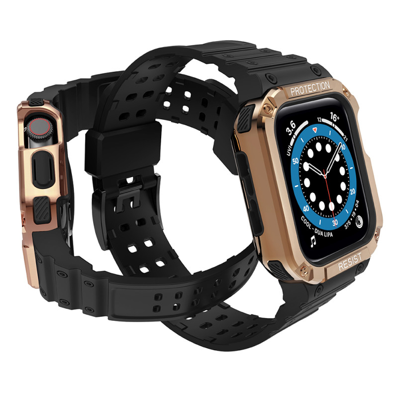 Apsauginė dirželio juosta su dėklu Apple Watch 7/ 6/ 5/ 4/ 3/ 2/ SE (41/ 40/ 38mm) Šarvuotos laikrodžio dangtelis juodas...