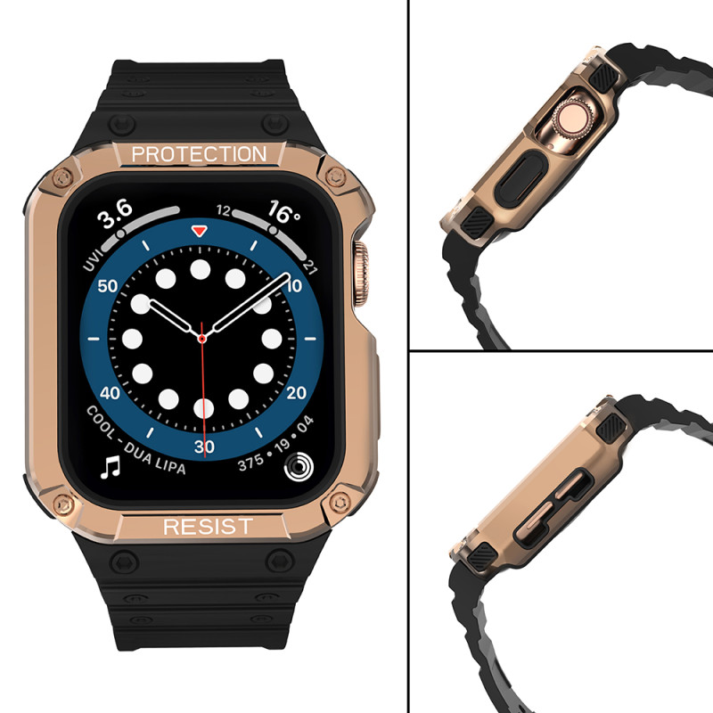 Apsauginė dirželio juosta su dėklu Apple Watch 7/ 6/ 5/ 4/ 3/ 2/ SE (41/ 40/ 38mm) Šarvuotos laikrodžio dangtelis juodas...
