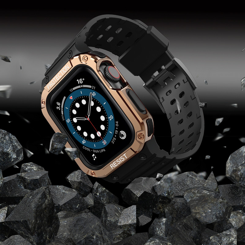 Apsauginė dirželio juosta su dėklu Apple Watch 7/ 6/ 5/ 4/ 3/ 2/ SE (41/ 40/ 38mm) Šarvuotos laikrodžio dangtelis juodas...