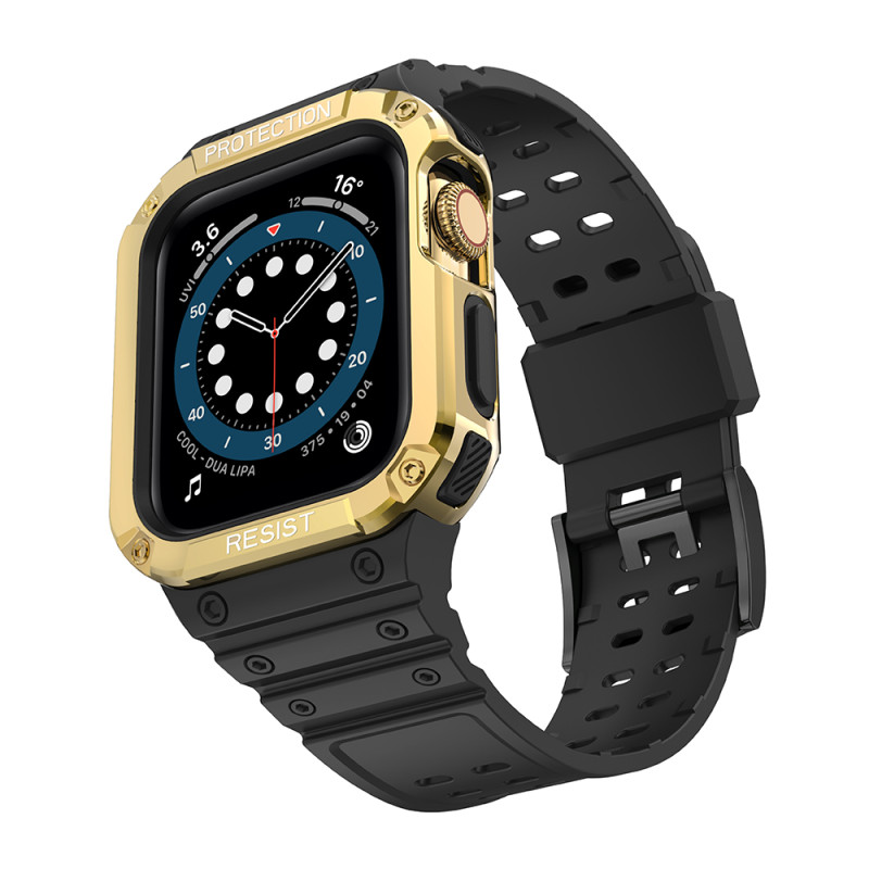 Apsauginė dirželio juosta su dėklu Apple Watch 7/ 6/ 5/ 4/ 3/ 2/ SE (41/ 40/ 38mm) Šarvuoto laikrodžio dėklas, juodas / ...