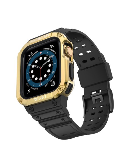 Apsauginė dirželio juosta su dėklu Apple Watch 7/ 6/ 5/ 4/ 3/ 2/ SE (41/ 40/ 38mm) Šarvuoto laikrodžio dėklas, juodas / ...