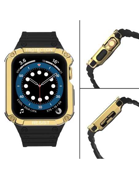 Apsauginė dirželio juosta su dėklu Apple Watch 7/ 6/ 5/ 4/ 3/ 2/ SE (41/ 40/ 38mm) Šarvuoto laikrodžio dėklas, juodas / ...