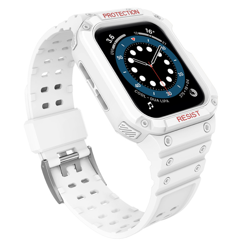 Apsauginė dirželio juosta su dėklu Apple Watch 7/ 6/ 5/ 4/ 3/ 2/ SE (41/ 40/ 38mm) Šarvuoto laikrodžio dėklas, baltas