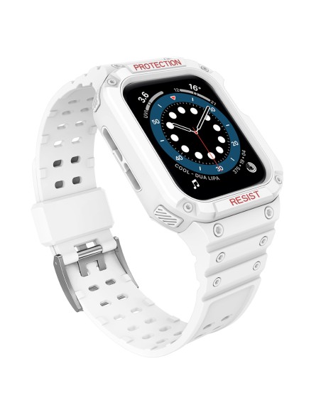 Apsauginė dirželio juosta su dėklu Apple Watch 7/ 6/ 5/ 4/ 3/ 2/ SE (41/ 40/ 38mm) Šarvuoto laikrodžio dėklas, baltas Apsauginė dirželio juosta su dėklu Apple Watch 7/ 6/ 5/ 4/ 3/ 2/ SE (41/ 40/ 38mm) Šarvuoto laikrodžio dėklas, baltas