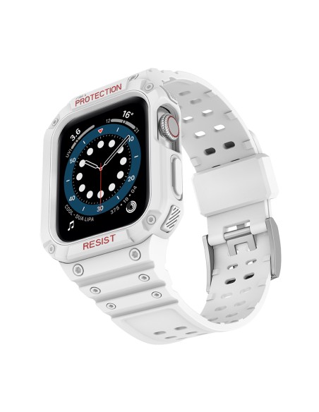 Apsauginė dirželio juosta su dėklu Apple Watch 7/ 6/ 5/ 4/ 3/ 2/ SE (41/ 40/ 38mm) Šarvuoto laikrodžio dėklas, baltas Apsauginė dirželio juosta su dėklu Apple Watch 7/ 6/ 5/ 4/ 3/ 2/ SE (41/ 40/ 38mm) Šarvuoto laikrodžio dėklas, baltas