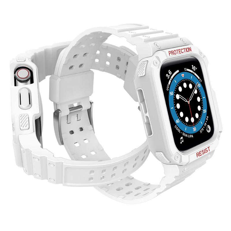 Apsauginė dirželio juosta su dėklu Apple Watch 7/ 6/ 5/ 4/ 3/ 2/ SE (41/ 40/ 38mm) Šarvuoto laikrodžio dėklas, baltas