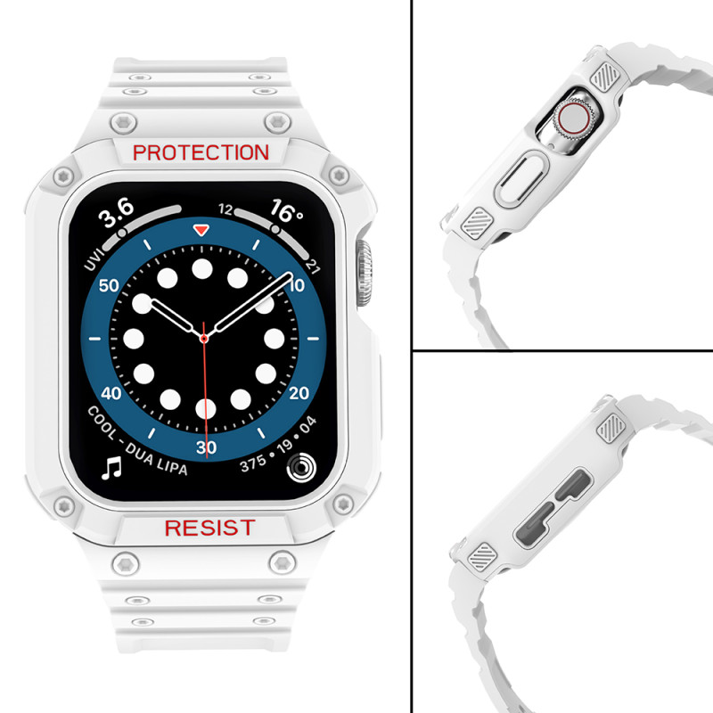 Apsauginė dirželio juosta su dėklu Apple Watch 7/ 6/ 5/ 4/ 3/ 2/ SE (41/ 40/ 38mm) Šarvuoto laikrodžio dėklas, baltas