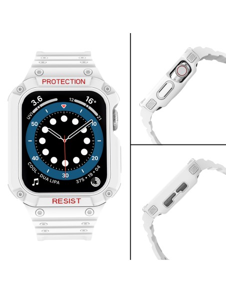 Apsauginė dirželio juosta su dėklu Apple Watch 7/ 6/ 5/ 4/ 3/ 2/ SE (41/ 40/ 38mm) Šarvuoto laikrodžio dėklas, baltas Apsauginė dirželio juosta su dėklu Apple Watch 7/ 6/ 5/ 4/ 3/ 2/ SE (41/ 40/ 38mm) Šarvuoto laikrodžio dėklas, baltas