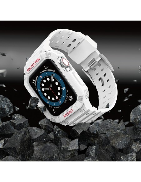 Apsauginė dirželio juosta su dėklu Apple Watch 7/ 6/ 5/ 4/ 3/ 2/ SE (41/ 40/ 38mm) Šarvuoto laikrodžio dėklas, baltas Apsauginė dirželio juosta su dėklu Apple Watch 7/ 6/ 5/ 4/ 3/ 2/ SE (41/ 40/ 38mm) Šarvuoto laikrodžio dėklas, baltas