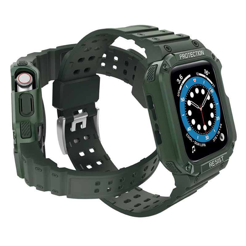 Apsaugokite dirželio apyrankę su dėklu, skirtu Apple Watch 7/ 6/ 5/ 4/ 3/ 2/ SE (41/ 40/ 38 mm) dėklas, šarvuotas laikro...