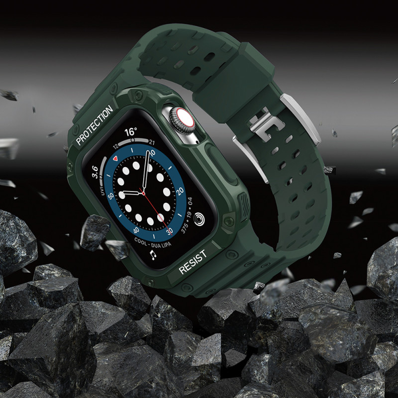 Apsaugokite dirželio apyrankę su dėklu, skirtu Apple Watch 7/ 6/ 5/ 4/ 3/ 2/ SE (41/ 40/ 38 mm) dėklas, šarvuotas laikro...