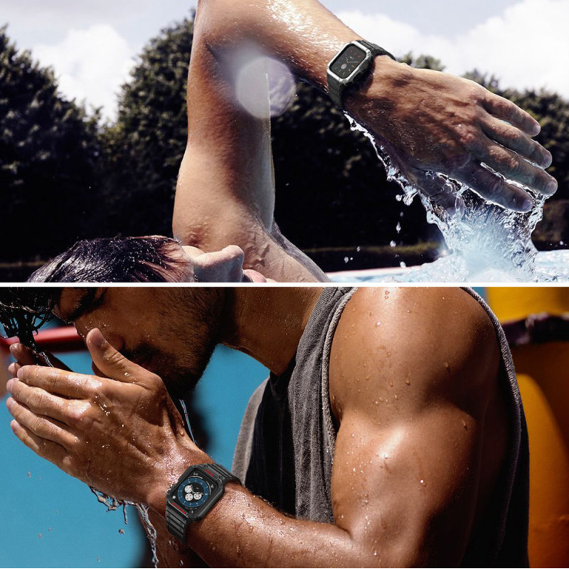 Apsaugokite dirželio apyrankę su dėklu, skirtu Apple Watch 7/ 6/ 5/ 4/ 3/ 2/ SE (41/ 40/ 38 mm) dėklas, šarvuotas laikro...