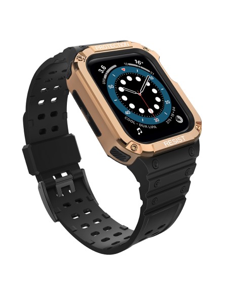 Apsauginė dirželio juostelė su dėklu Apple Watch 7/ 6/ 5/ 4/ 3/ 2/ SE (45/ 44/ 42mm) Šarvuoto laikrodžio dėklas, juodas ...