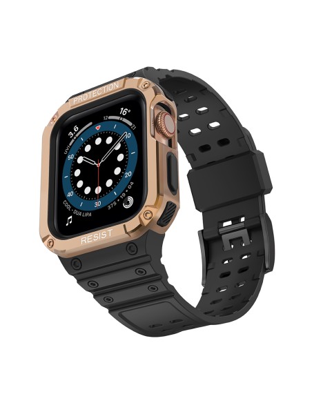 Apsauginė dirželio juostelė su dėklu Apple Watch 7/ 6/ 5/ 4/ 3/ 2/ SE (45/ 44/ 42mm) Šarvuoto laikrodžio dėklas, juodas ...