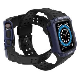 Apsauginė dirželio juosta su dėklu Apple Watch 7/ 6/ 5/ 4/ 3/ 2/ SE (45/ 44/ 42mm) Šarvuoto laikrodžio dėklas juodas/ mė...