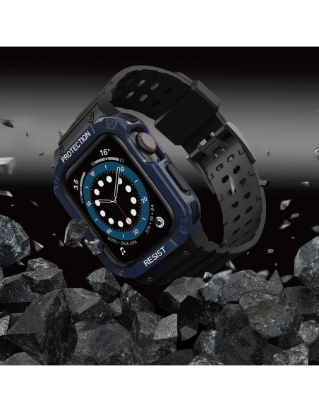 Apsauginė dirželio juosta su dėklu Apple Watch 7/ 6/ 5/ 4/ 3/ 2/ SE (45/ 44/ 42mm) Šarvuoto laikrodžio dėklas juodas/ mė...