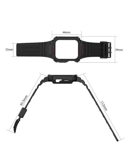 Apsauginė dirželio juosta su dėklu Apple Watch 7/ 6/ 5/ 4/ 3/ 2/ SE (45/ 44/ 42mm) Šarvuoto laikrodžio dėklas, juodas / ...