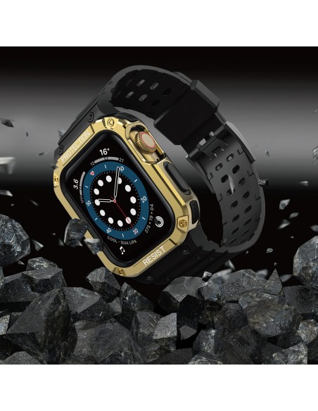 Apsauginė dirželio juosta su dėklu Apple Watch 7/ 6/ 5/ 4/ 3/ 2/ SE (45/ 44/ 42mm) Šarvuoto laikrodžio dėklas, juodas / ...