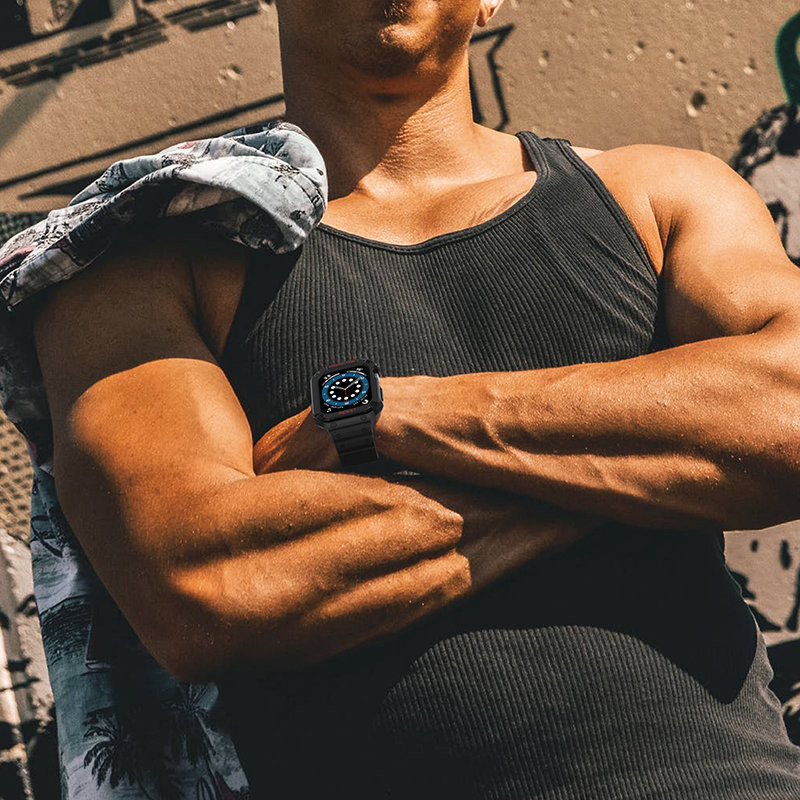 Apsaugokite dirželio juostą su dėklu Apple Watch 7/ 6/ 5/ 4/ 3/ 2/ SE (45/ 44/ 42mm) Šarvuotas laikrodžio dangtelis, ska...