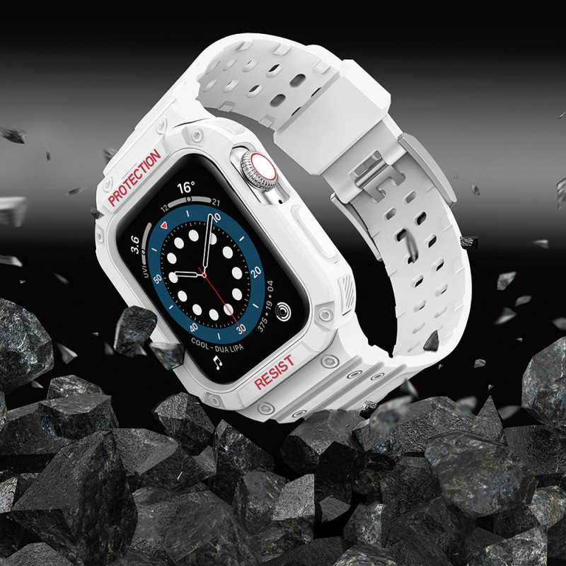 Apsauginė dirželio juosta su dėklu Apple Watch 7/ 6/ 5/ 4/ 3/ 2/ SE (45/ 44/ 42mm) dėklas, šarvuotas laikrodžio dangteli...