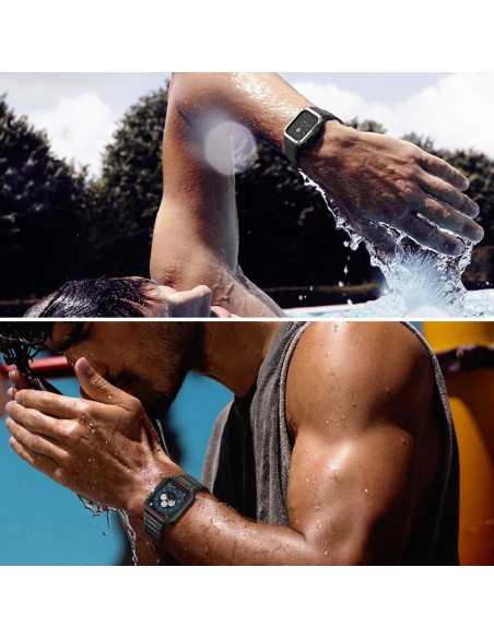 Apsauginė dirželio juosta su dėklu Apple Watch 7/ 6/ 5/ 4/ 3/ 2/ SE (45/ 44/ 42mm) dėklas, šarvuotas laikrodžio dangteli...