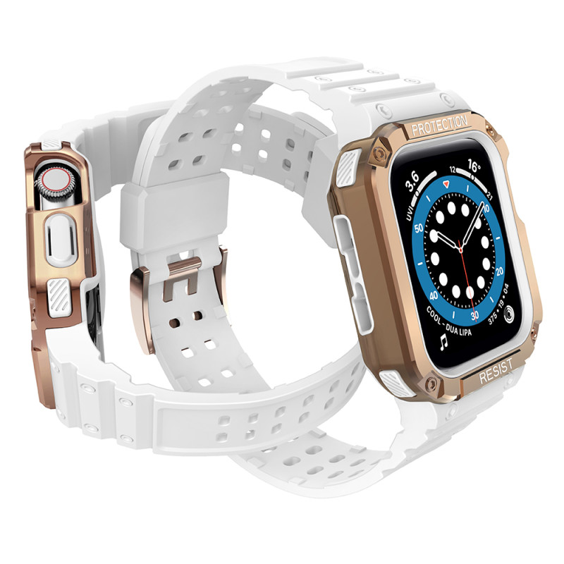 Apsaugokite dirželį su dėklu Apple Watch 7/ 6/ 5/ 4/ 3/ 2/ SE (41/ 40/ 38mm) dėklas Šarvuotas laikrodžio dangtelis balta...