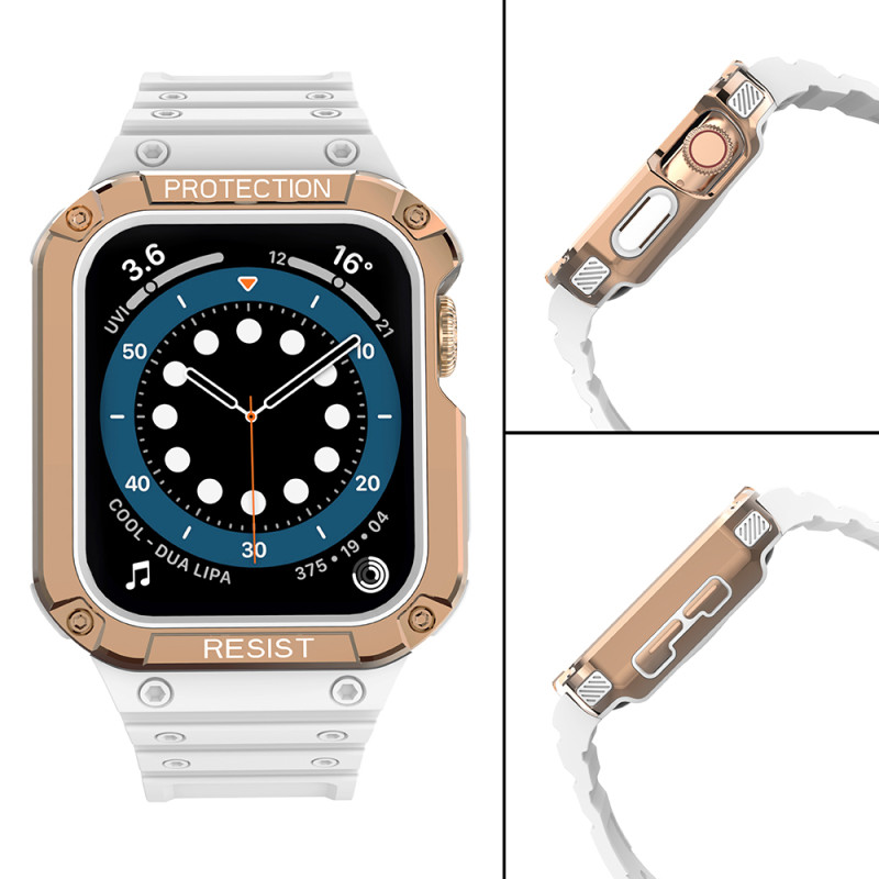 Apsaugokite dirželį su dėklu Apple Watch 7/ 6/ 5/ 4/ 3/ 2/ SE (41/ 40/ 38mm) dėklas Šarvuotas laikrodžio dangtelis balta...