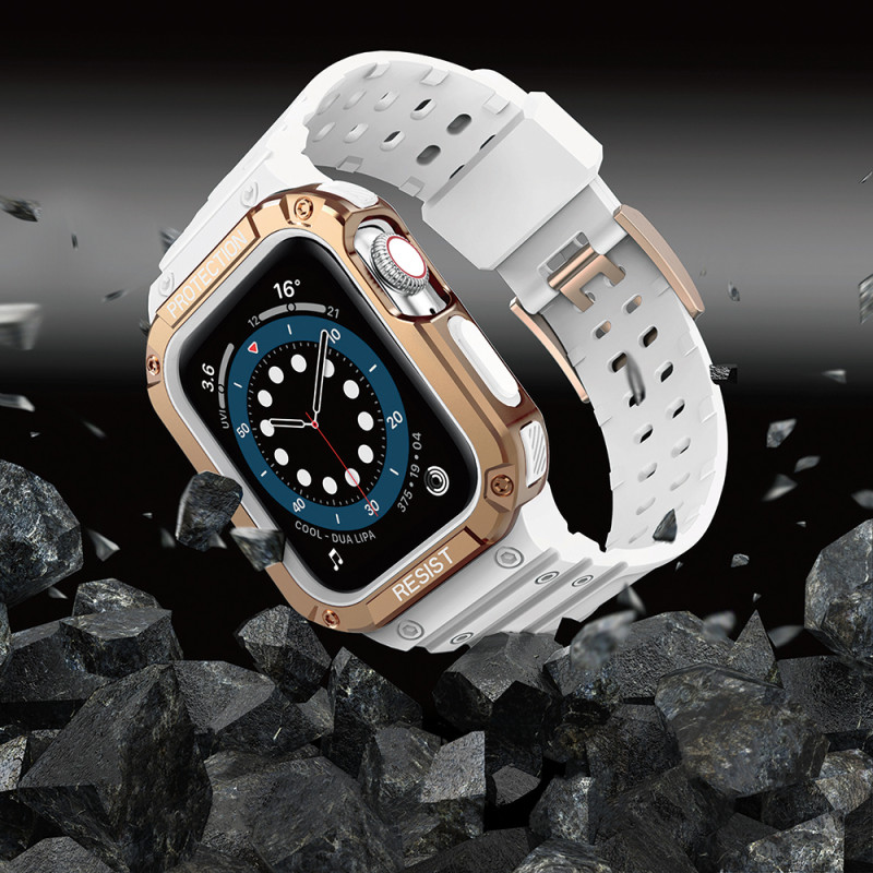 Apsaugokite dirželį su dėklu Apple Watch 7/ 6/ 5/ 4/ 3/ 2/ SE (41/ 40/ 38mm) dėklas Šarvuotas laikrodžio dangtelis balta...