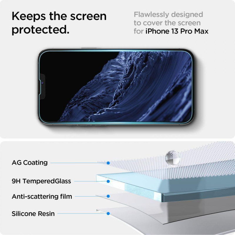 Spigen Glas.tR EZ Fit grūdintas stiklas, skirtas iPhone 13/ 13 Pro/ 14