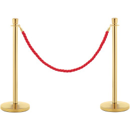 Viešbučio barjerinis stulpas auksinis su raudona virve 150 cm - 2 vnt.