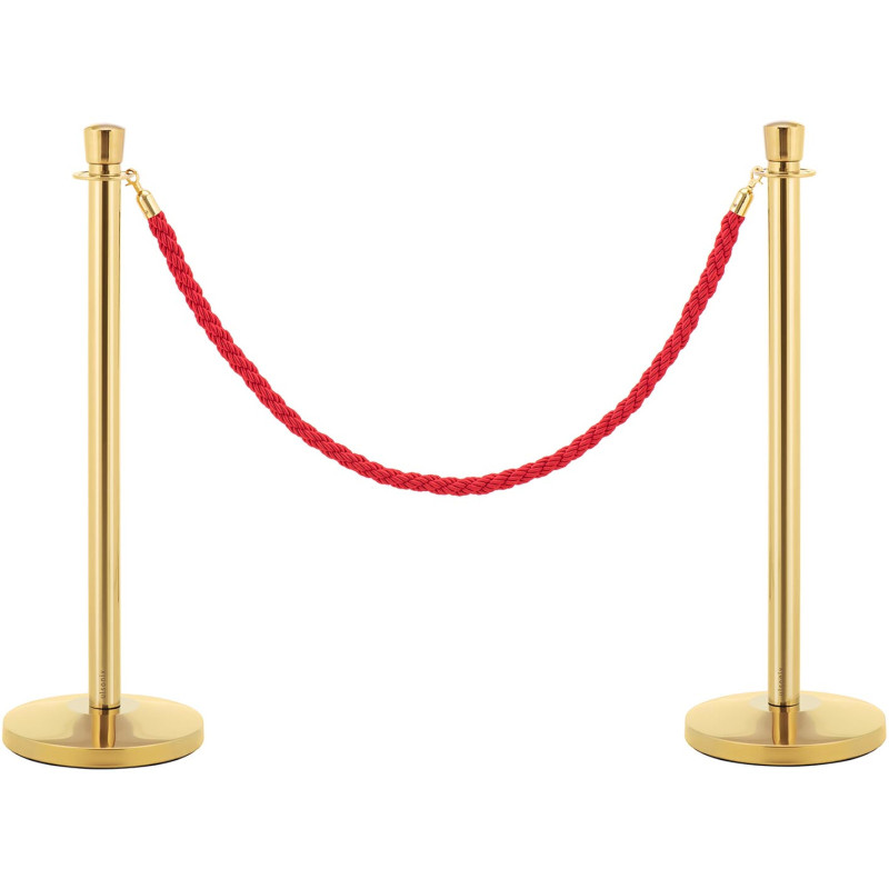 Viešbučio barjerinis stulpas auksinis su raudona virve 150 cm - 2 vnt.