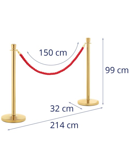 Viešbučio barjerinis stulpas auksinis su raudona virve 150 cm - 2 vnt. Viešbučio barjerinis stulpas auksinis su raudona virve 150 cm - 2 vnt.