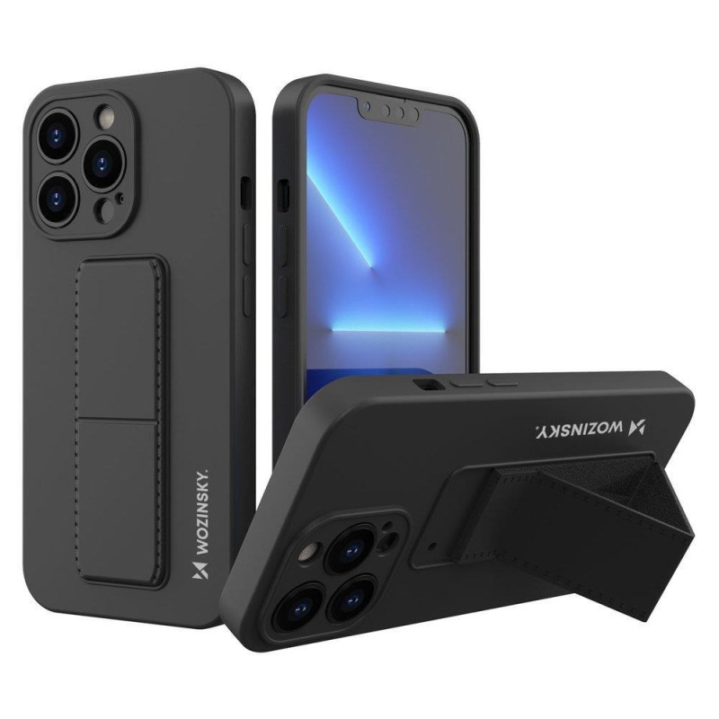 Wozinsky Kickstand Case silikoninis dėklas su stovu iPhone 13 Pro juodas
