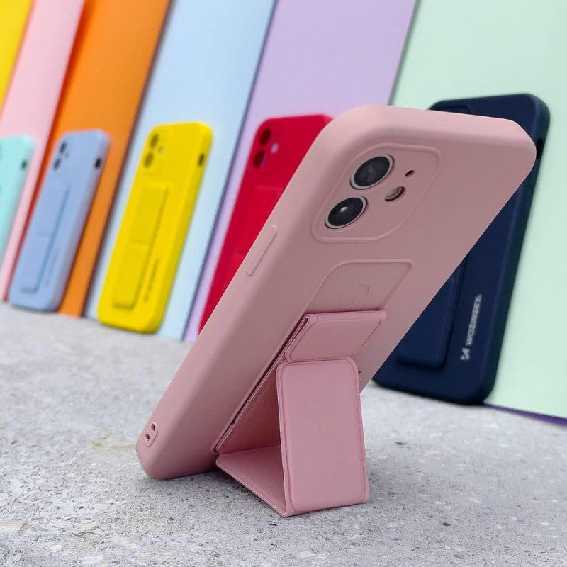 Wozinsky Kickstand Case silikoninis dėklas su stovu iPhone 13 Pro rožiniam