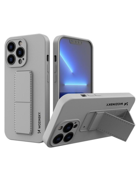 Wozinsky Kickstand Case silikoninis dėklas su stovu iPhone 13, pilkas