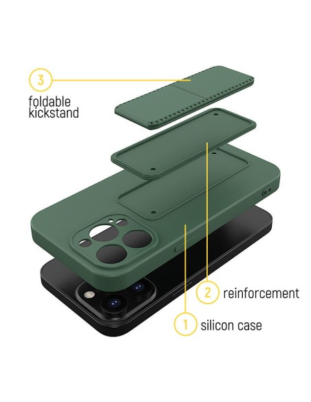 Wozinsky Kickstand Case silikoninis dėklas su stovu iPhone 13 mini tamsiai mėlynai