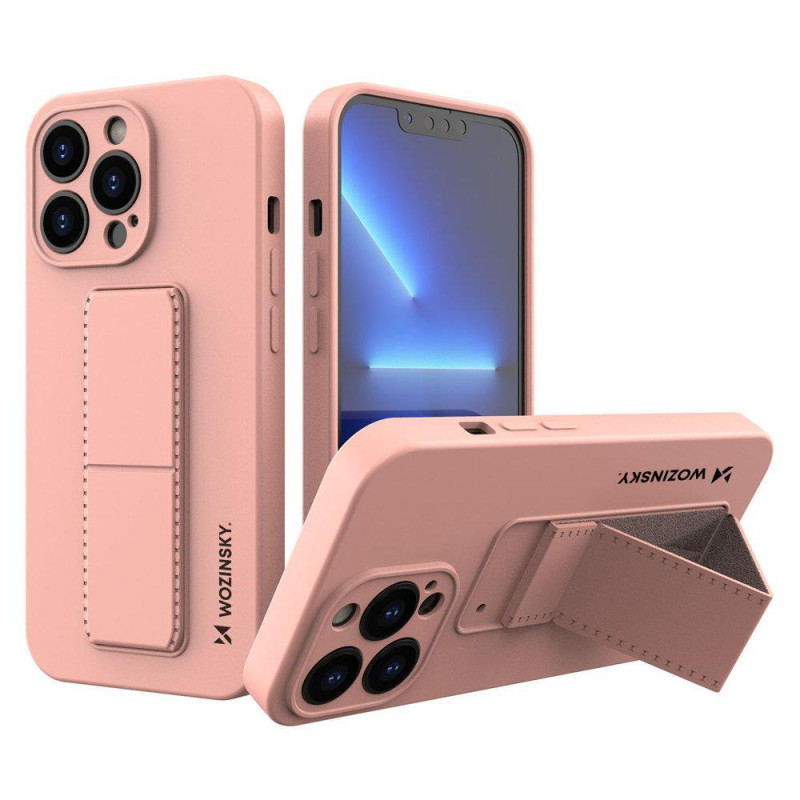 Wozinsky Kickstand Case silikoninis dėklas su stovu iPhone 13 mini rožiniam