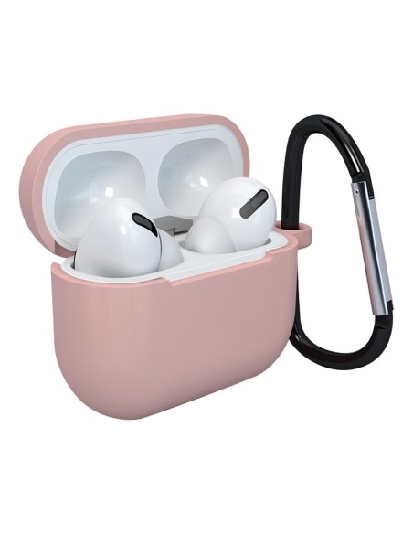 „AirPods 3“ dėklas, silikoninis minkštas ausinių dangtelis + raktų pakabukas, karabinas, pakabukas, rausvas (dėklas D)