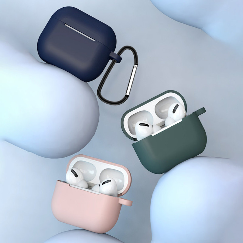 „AirPods 3“ dėklas, silikoninis minkštas ausinių dangtelis + raktų pakabukas, karabinas, pakabukas, rausvas (dėklas D)