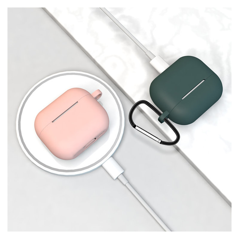„AirPods 3“ dėklas, silikoninis minkštas ausinių dangtelis + raktų pakabukas, karabinas, pakabukas, rausvas (dėklas D)