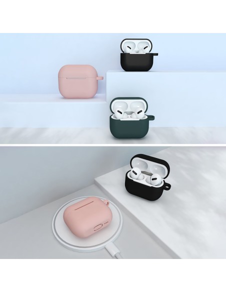 „AirPods 3“ dėklas, silikoninis minkštas ausinių dangtelis + raktų pakabukas, karabinas, pakabukas, rausvas (dėklas D)