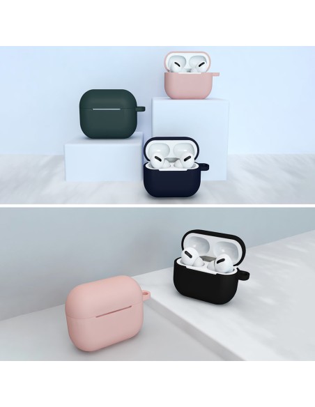 „AirPods 3“ dėklas, silikoninis minkštas ausinių dangtelis + raktų pakabukas, karabinas, pakabukas, rausvas (dėklas D)