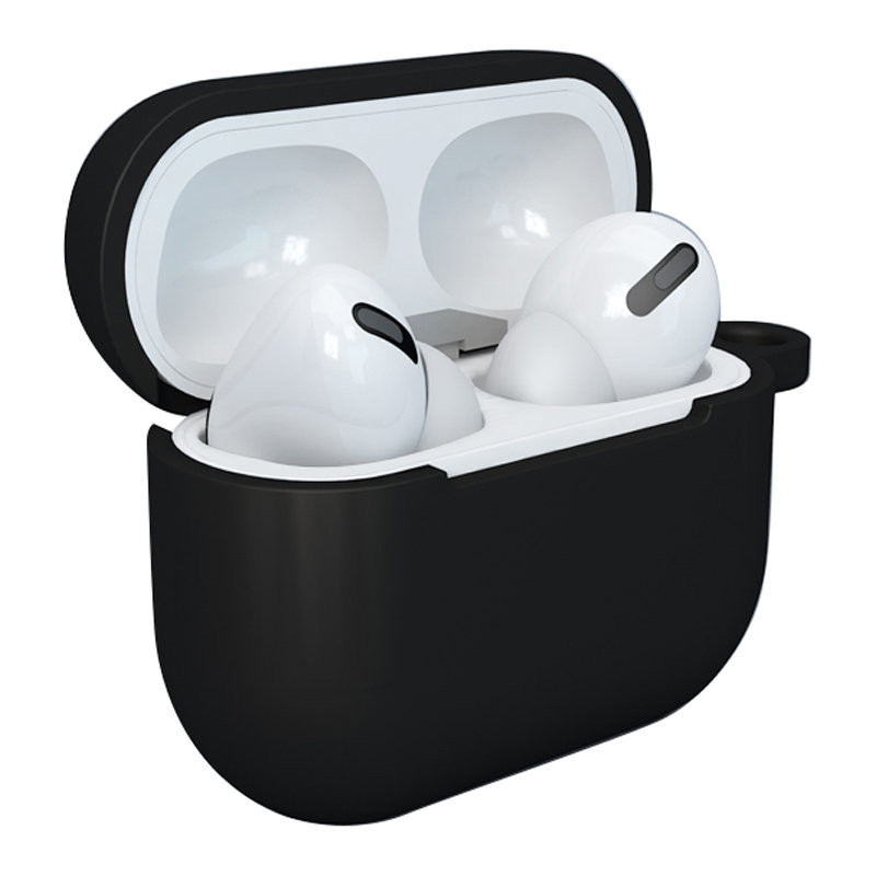 „AirPods 3“ dėklas, silikoninis minkštas ausinių dangtelis + raktų pakabukas, juodas omarų pakabukas (D dėklas)